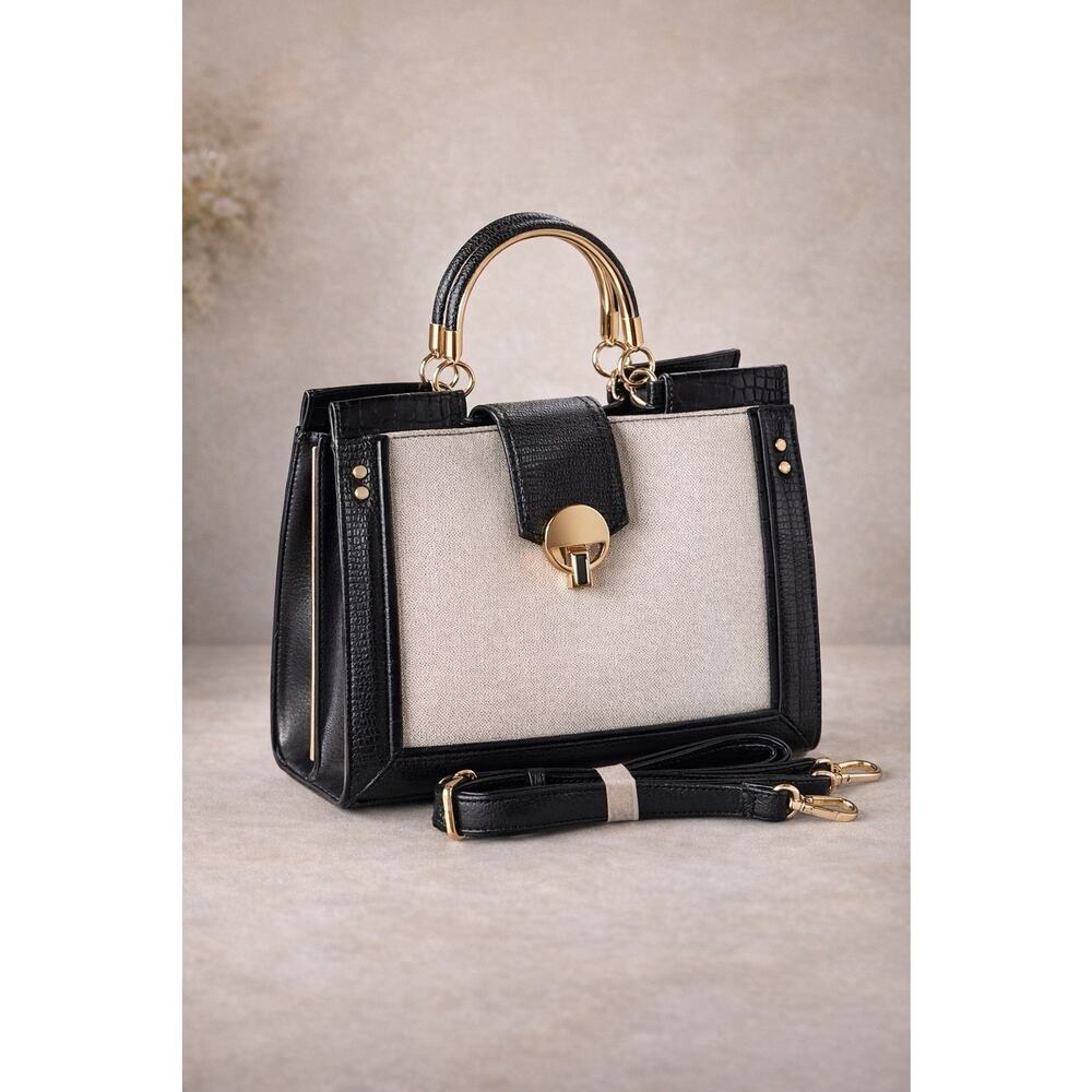 Faith Debenhams Black Croc Embossed Structured Satchel Crossbody Bag NEW